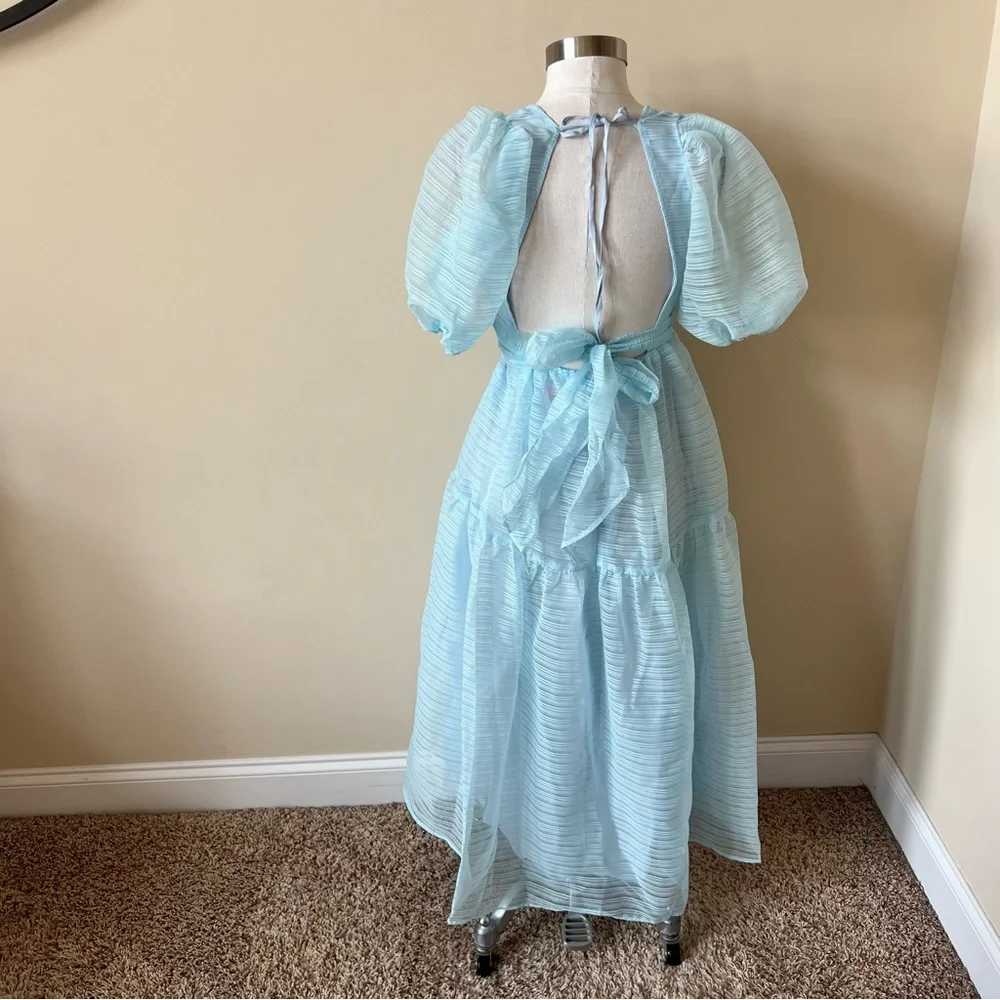 New! Free People Hailey puff sleeve dress sub zero blue organza 13213_7